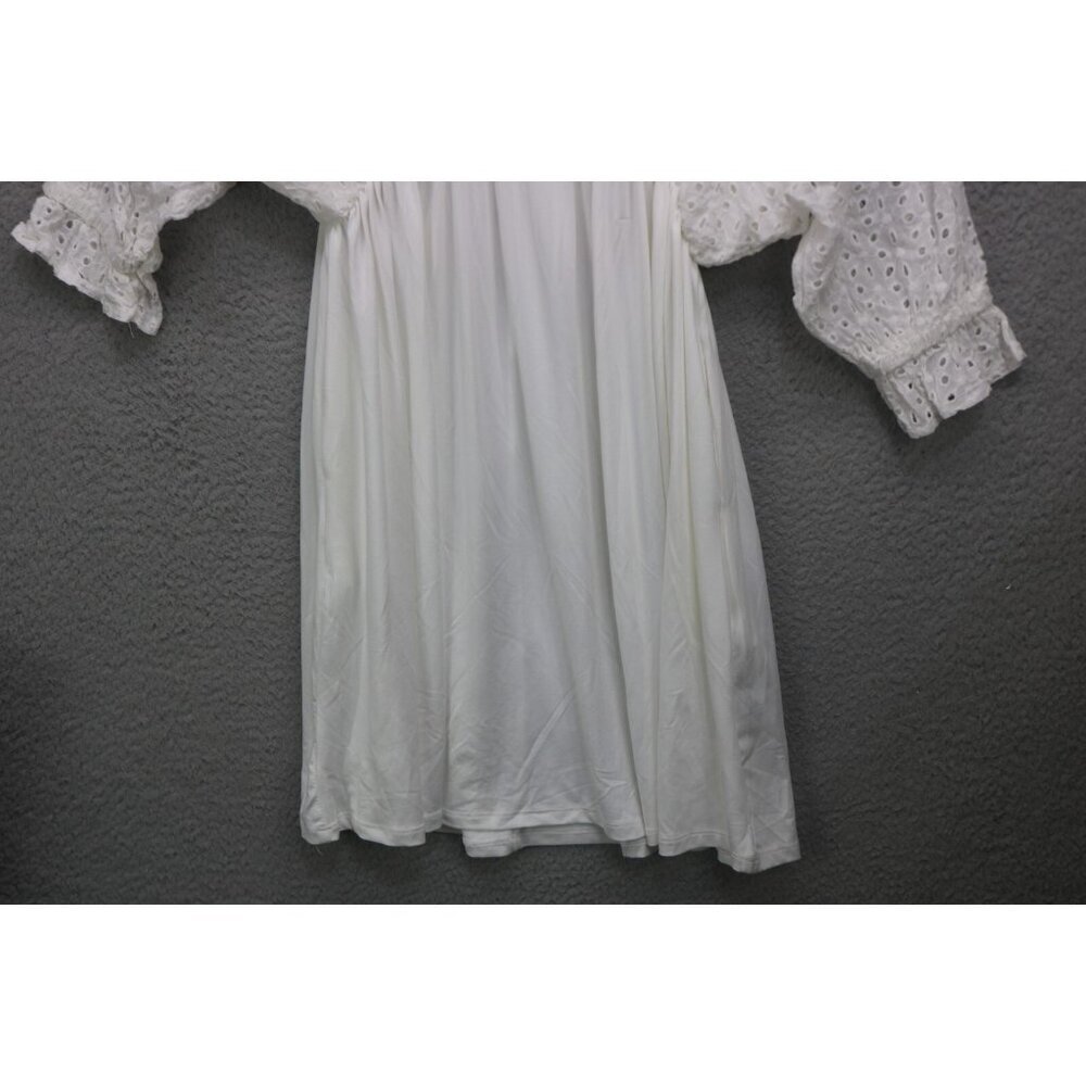 Ninexis White Eyelet Short Sleeve Babydoll Mini Dress-Medium-Pockets-Cottagecore - Picture 3 of 13